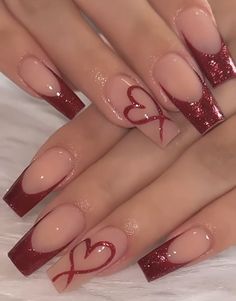 Nail Art Cute, Valentines Nail Art Designs, Unghie Sfumate, Red Nail Art, February Nails, Girly Acrylic Nails