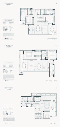 three floor plans for an apartment in the middle of two different buildings, one with windows and