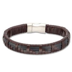 This men's brown leather bracelet measures 8.5 inches in length and secures with a magnetic stainless steel clasp. Modern Brown Leather Wristband, Brown Leather Strap Wristband, Brown Leather Wristband, Brown Leather Strap Bracelet, Everyday Brown Bracelets With Black Band, Adjustable Leather Bracelets With Stainless Steel Clasp, Adjustable Leather Bracelets With Magnetic Closure, Everyday Brown Wristband With Bracelet Strap, Masculine Leather Bracelet With Stainless Steel Clasp