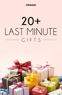 the last minute gifts are on display in front of a pink background