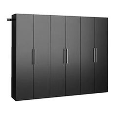 a large black cabinet with six doors