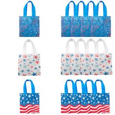 o Lightweight and Compact: When you're carrying your daily essentials, these lightweight totes won't add to the bulk. And when you're not using them, you can fold them and stash them in your purse, vehicle or cabinet for easy storage until you need them next!o Multi-purpose: This patriotic tote bag can carry a wide range of everyday essentials. Use it to carry your lunch, as an on-the-go makeup bag, or as a beach bag for your wrap and sunglasses. Keep a handful in your car for those just-in-case Packable Rectangular Bags For Gifts, Star Spangled, Mini Tote Bag, Backpack Tote Bag, July Party, Mini Tote, Party Guests, Daily Essentials, Easy Storage