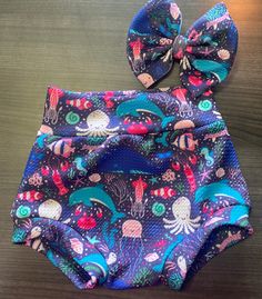 "Adorable ocean friends Bummie and bow! Get it as a bummie set or just a bummie or just a bow! Top knots, headwraps, Nylons, clips, and piggies too! Headwrap sizing is as follows: Newborn- 12\" Baby/Toddler- 14-16\" Child/Adult- 18-20\" Headwrap sizing for the bummie + bow sets is as follows: Baby/toddler size wraps for bummies up to 18-24 months 24 months + a child size will be used. If you have special sizing needs enter in the personalization section or just send us a quick message! Be sure t Cute Blue Diaper Cover For Playtime, Types Of Bows, Baby Doll Accessories, Unisex Baby Clothes, Bow Set, Gender Neutral Baby Clothes, Toddler Sizes, Cute Baby Clothes, Top Knot