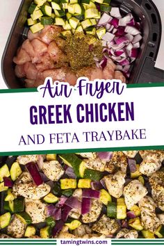 an image of greek chicken and feta tray bake with the title overlay