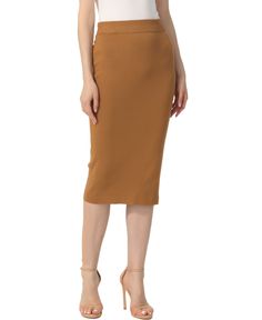 in stock Bodycon Midi Pencil Skirt For Workwear, Chic Bodycon Midi Length Skirt, Workwear Bodycon Midi Skirt, Spring Brown Stretch Pencil Skirt, Brown Stretch Pencil Skirt For Spring, Brown Fitted Pencil Skirt With Lining, Fitted Brown Pencil Skirt For Spring, Fitted Brown Pencil Skirt, Fitted Brown Lined Pencil Skirt