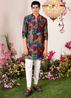 Enchanted Forest Green Printed Kurta Juhi Bengani - Men - Fabilicious Fashion