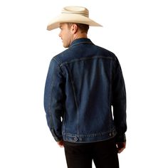 Classic cowboy meets iconic Ariat. For this jean jacket, we took the time-honored Western staple and added our trademark team logo. It's unlined (read: perfect for layering) and comes with snap front pockets and cuffs for ease. Denim Team Trucker Jacket | Product Features : 0 : Snap cuffs, 1 : Button-front closure|Embroidery detail, 2 : Double chest pockets with snaps | Men's Denim Team Trucker Jacket in Richford 12 oz ring-spun denim. Classic non-stretch 100% Cotton. Imported, Size: Medium by A Classic Dark Wash Rigid Denim Outerwear, Classic Medium Wash Rigid Denim Jacket, Classic Rigid Denim Jacket, Western Denim Outerwear With Pockets, Denim Jacket With Pockets For Rodeo, Western Style Denim Blue Jacket For Fall, Medium Wash Denim Outerwear For Rodeo, Dark Wash Denim Jacket With Pockets For Rodeo, Western Style Medium Wash Cotton Outerwear