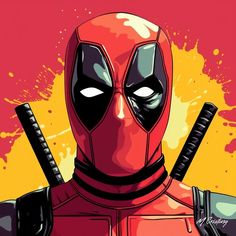 a deadpool character with two swords in his hand