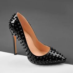 Black Punk High Heels, Black Punk Pointed Toe Heels, Black Punk Heels With Pointed Toe, Black Pointed Toe Punk Heels, Punk Style Pointed Toe Faux Leather Heels, Punk Style Pointed Toe Evening Heels, Punk Pointed Toe Evening Heels, Punk Style Faux Leather High Heels, Punk Style High Heel Faux Leather Heels