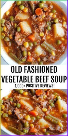 old fashioned vegetable beef soup with peas and carrots