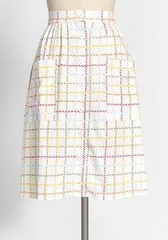 Creative Direction A-Line Skirt | ModCloth Trust Your Creativity, Vintage Style Swimwear, Gingham Embroidery, Casual Dresses Plus Size, Business Savvy, Midi Dress Plus Size, Tunic Hoodie, Vintage Swimwear, Plus Size Outerwear