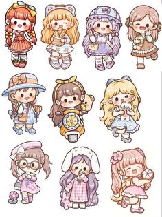 Kawaii Drawings Stickers, Cute Stickers Ideas Kawaii, Aesthetic Kawaii Stickers Printable, Kawaii Style Drawing, Cute Kawaii Printable Stickers, Kawaii Cute Girls Sticker, Cute Stickers Aesthetic Kawaii, Kawaii Sticker Ideas, Cute Cartoon Drawings Kawaii