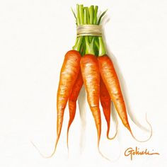 three carrots are tied together on a white surface