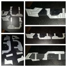 four pictures of the letters and numbers that are made out of metal sheeting paper