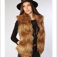 Faux Fur Vest. No Flaws. Never Worn. Trendy Brown Fur Coat With Faux Fur Trim, Brown Faux Fur Outerwear For Spring, Spring Brown Faux Fur Outerwear, Brown Fitted Faux Fur Outerwear, Trendy Brown Fur Coat For Fall, Trendy Brown Faux Fur Outerwear, Trendy Brown Faux Fur Coat, Vests Outfits, Faux Fur Vests Outfits