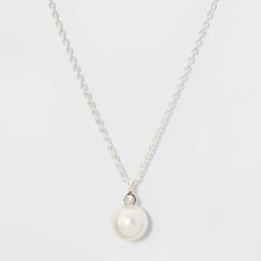 Glass Necklace - A New Day Pearl Silver, Women's Simple Short Necklace, Simple Shift Dress, Simple Pearl Necklace, Dainty Pearl Necklace, Buy Pearls, Pendent Necklace, Semi Precious Beads, Glass Pendant Necklace, Fancy Jewelry