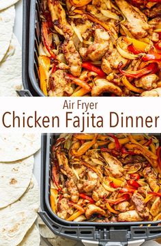 chicken fajita dinner with tortillas and pita bread on the side