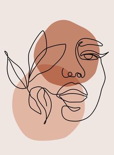 a drawing of a woman's face with leaves on the nose and behind her is a circle