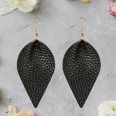 Approximately 3 Inches Long, 1.5 Inches Wide. Genuine Leather Casual Black Dangle Earrings, Casual Black Dangle Jewelry, Black Leather Drop Earrings, Bohemian Black Feather Earrings, Adjustable Black Skull-shaped Earrings, Leather Earrings, Black Color, Genuine Leather, Jewelry Earrings