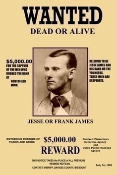 a wanted poster for a dead or alive man