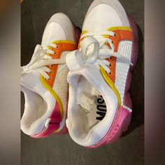 This Sneaker Is A Multicolored Shoe With Vibrant Pinks, Yellows And Orange. Very Comfortable Sneaker, Very Comfortable, I Worn These Twice And They Are In Excellent Condition, Like New.. All Reasonable Offers Are Welcomed. Moschino Sneakers, Moschino Shoes, Multicolor Shoes, Comfortable Sneakers, Orange Pink, Pink Orange, Color Orange, Womens Shoes Sneakers, Moschino