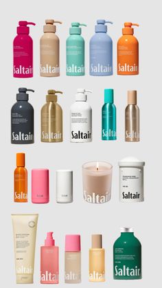 the different types of hair and body care products are shown in this graphic style, including shampoos, conditioners, and lotion bottles