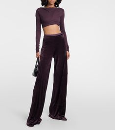 Velvet pants in purple - Rick Owens | Mytheresa Stretch Velvet Pants For Night Out, Velvet Pants For Night Out In Fall, Velvet Pants For Fall Night Out, Fall Velvet Pants For Night Out, Velvet Flare Pants, Industrial Inspiration, Velvet Flares, Velvet Pants, Purple Hues