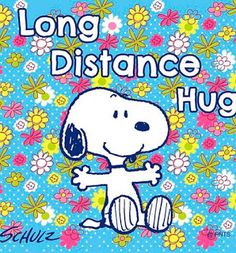 a snoopy dog with flowers on it's back and the words, long distance hug