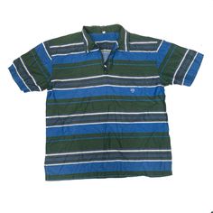 Vintage 90s Oversized Striped Cotton Short Sleeve Shirt  -  Size: 48/50 fits as XXL  Collar to hem: 90cm Pit to pit: 71cm Casual Short Sleeve Polo Shirt With Horizontal Stripes, Casual Short Sleeve Polo Shirt With Stripes, Casual Horizontal Stripe Short Sleeve Polo Shirt, Casual Short Sleeve Striped Polo Shirt, Blue Striped Polo Shirt With Polo Collar, Blue Polo Shirt With Horizontal Stripes, Blue Cotton Polo Shirt With Horizontal Stripes, Casual Polo Shirt With Horizontal Stripes, Green Polo Shirt With Striped Collar And Short Sleeves