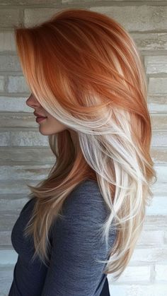 Hair Ideas Copper Hair Inspo Color, Copper And Silver Hair, Unusual Hair Colours, 2 Color Hair Dye Ideas, Red Blonde Hair, Red To Blonde, Ginger Hair Color, Copper Hair Color, Dark Copper