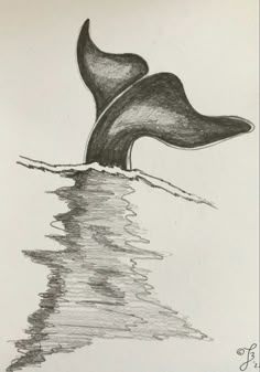 a drawing of a whale's tail sticking out of the water