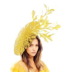 Yellow Kentucky Derby Hat, Lemon Yellow Ascot Hat,Lemon Tea Party Hat, Yellow Formal Occasion Hat,Yellow Saucer Hat,Fascinator Headband Isabel Round Saucer Disc Lemon Yellow Kentucky Derby Hat This yellow wedding fascinator is made with a criss cross geometric structured disc trimmed with a mass of feathers Fascinator base Measures 38cm wide This formal occasion hat is mounted with a matching headband. If you prefer a headband to match your hair, please make a note at check out what colour headb Summer Party Headpiece With Round Crown, Gold Curved Brim Costume Hat For Summer, Gold Curved Brim Fascinator For Spring, Gold Party Hats For Spring, Spring Party Costume Hat With Round Crown, Gold Structured Crown Hat For Summer, Gold Brimmed Mini Hats For Spring, Gold Mini Hats With Curved Brim For Spring, Spring Gold Brimmed Mini Hats