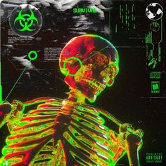 an image of a skeleton in neon colors