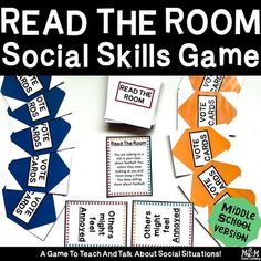 the reading room social skills game is displayed on a table with several pieces of paper