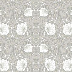 an ornate wallpaper with white flowers and leaves on grey background stock photo - budget conscious