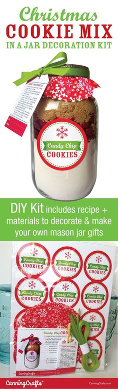 christmas cookie mix in a jar with instructions to make it