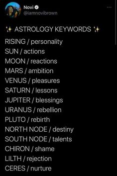 the astrology keywords are displayed on a black background