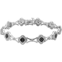 Add a touch of sparkle to your look with this beautiful 1/4ct. T.W. Black princess diamond bracelet. Crafted with sterling silver metal. This 1/4ct. T.W. Diamond sterling silver fashion bracelet is perfect for coordinating with any outfit. Spruce up your ensemble with this dazzling fashion bracelet. This link style sterling silver fashion bracelet features a high polish finish for extra shine and a fishhook clasp to secure your stylish look. This gorgeous fashion link bracelet measures 7.5 inche Classic White Gold Diamond Bracelet With Black Diamonds, Elegant Black Diamond Tennis Bracelet, Elegant Diamond Bracelet With Black Diamonds, Elegant Tennis Bracelet With Black Diamonds, Classic Silver Tennis Bracelet With Black Diamonds, Formal White Gold Bracelet With Black Diamonds, Formal White Gold Diamond Bracelet With Black Diamonds, Formal Black Diamond Bracelet, Formal Diamond Bracelet With Black Diamonds