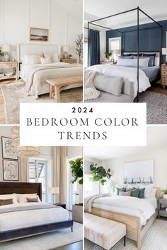 four different bedroom colors and furniture with text overlay