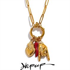 🌶️ Express your unique style with this Creative 316L Stainless Steel Palm Red Chili Heart Charms Pendant Necklace! This one-of-a-kind accessory is perfect for women who love personalized and bold jewelry. Featuring a combination of fun, trendy charms, including a palm, red chili, and heart, this necklace adds a playful and attractive touch to any outfit. Whether you're dressing up for an event or looking to add some flair to your everyday look, this necklace is the ultimate statement piece! 🌟 Crafted from high-quality 316L stainless steel and plated with PVD 18K gold, this necklace is durable, rust-proof, and designed to last. It's compatible with all skin types, making it the perfect gift or personal accessory for anyone who loves unique, creative jewelry. 🎉 ✅ Material: 316L Stainless Luxury Women's Charm Necklace For Valentine's Day, Cheap Valentine's Day Party Charm Necklaces, Cheap Red Charm Necklaces, Cheap Red Charm Necklaces Gift, Cheap Women's Charm Necklaces For Valentine's Day, Luxury Red Amulet Style Jewelry, Cheap Red Charm Necklace For Gift, Cheap Charm Necklace With Round Pendant For Valentine's Day, Cheap Personalized Red Necklaces