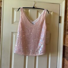 Rare And Beautiful Pink Sequined Sleeveless Top, Excellent Condition, With Tags And Extra Sequins. Never Worn. Fully Lined And Comfortable. Together Brand, Circa 80s/90s. Size 12= 39 Inches Chest, 22.5 Inches Length. Back Is A Lighter Blush Color. This Is A Beautiful Piece, And Very Barbiesque! Blush Color, Vintage Tops, Vintage Pink, Sleeveless Top, Size 12, Blush, Womens Tops, Tags, Pink