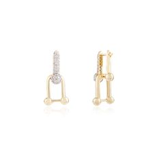 These modern U-link hardware earrings in 14K yellow gold are the epitome of contemporary elegance. Featuring a sleek, industrial-inspired design, they are adorned with shimmering diamonds that add a touch of luxury to the bold aesthetic. Perfect for those who appreciate a blend of edgy sophistication and timeless beauty, these earrings make a striking statement for any occasion. Embrace the essence of urban chic and add a touch of luxury to your everyday look with these stunning earrings.  April birthstone diamond brings love, fame, success and prosperity. Designed with round cut diamonds studded pave setting. This beautiful handcrafted diamond dangle earrings are great birthday gift or anniversary gift or bachelorette gift for anyone on your list.   PRODUCT DETAILS :-  Material - 14K Soli Modern Single Diamond Earring, Modern Yellow Gold Diamond Earrings, Modern Gold Earrings With Diamond Accents, Modern Yellow Gold Earrings With Hooks And Links, Modern Gold Diamond Pierced Earrings, Modern Gold Linear Earrings With Diamond Accents, Modern Linear Gold Earrings With Diamond Accents, Modern Tarnish Resistant Diamond Earrings, Modern Yellow Gold Diamond Earrings Tarnish Resistant