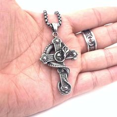 Mens Punk Gothic Skull Dragon Cross Pendant Necklace Retro Biker Jewelry 24" | eBay Cross Pendant Necklace Men, Mens Silver Pendants, Skull Dragon, Street Jewelry, Pendant Necklace Men, Trend Accessories, Necklace Gothic, Biker Jewelry, Rock Jewelry