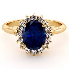 A classic design featuring a stunning blue sapphire center stone that rests on a high quality setting made of 14K yellow gold. This 14K yellow gold diana ring was crafted to perfection and made to last a lifetime. 💗 **NEW** Live Chat With Us 💬 💗 http://bit.do/Camellia-Jewelry SETTING #SKU: AY-0010E Metal: 14K Yellow Gold (Also Available in 14K Rose Gold or 14K White Gold - No Extra Charge) Ring Size: 6.5 Size Selectable (4-9 US Sizes) Certificate: AJC (Ayala Jewelry Certificate) MAIN STONE Ty Luxury 14k Gold Oval Sapphire Ring, Gold Sapphire Diamond Ring With Halo Design, Luxury Sapphire Oval Halo Ring, Luxury Oval Sapphire Halo Ring, Gold Oval Sapphire Ring With Brilliant Cut, Elegant Gold Sapphire Ring With Halo Design, Gold Sapphire Ring With Oval Shape, Luxury Oval Sapphire Ring For Anniversary, Oval Sapphire Ring With Halo Setting In 14k Gold