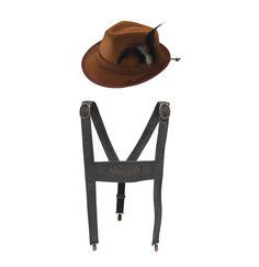 PRICES MAY VARY. SMALL MEDIUM SIZE FITS MOST AVERAGE ADULT HEAD. Please refer to video on the product page. Add a pair of Lederhosen Suspenders for a completed Oktoberfest Costume! Suspenders are not included. Nicky Bigs Novelties Oktoberfest costume quality Fedora Hat and dark brown lederhosen suspenders. Hat is sized Approximately 57 cm or 7 1/8th around the inside of hat. The opening measures about 8 inches long and 6.75 inches wide. Hat features beautiful feather in a rope band. Perfect acce Adjustable Brown Western Belts And Suspenders, German Hats Oktoberfest, Oktoberfest Men’s Outfit, Brown Leather Strap Belts And Suspenders, German Oktoberfest, Oktoberfest Costume, Bar Crawl, Fedora Hat, Adult Costumes