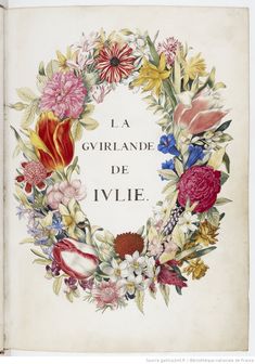 an open book with flowers and leaves on the cover, which reads la gyrlande de livlie