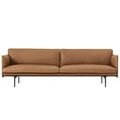 a tan couch with black legs on a white background