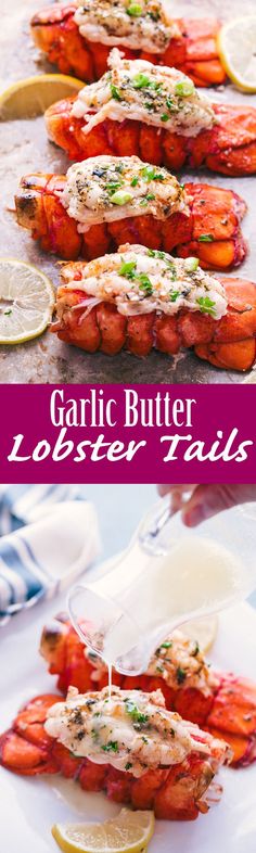 grilled lobster tails with garlic butter and lemon on the side