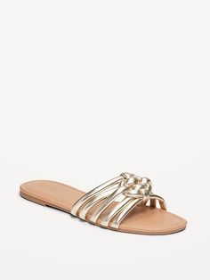 Knotted Puff Slide Sandals | Old Navy Open Toed Heels, Slide Sandals, Old Navy, Leather Upper, Slippers, Faux Leather, Sandals, Navy, Heels