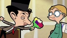 a man in a top hat is handing flowers to another man